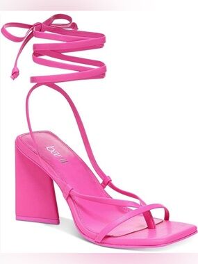Bar III Auroraa Pink Lace-Up Ankle Tie Square Toe Block Heel Sandals Sz. 8 (NIB)